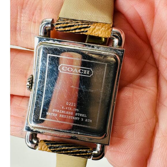 Coach Silver Square Bronze Face Watch Tan Plaid Watchband - Picture 9 of 14